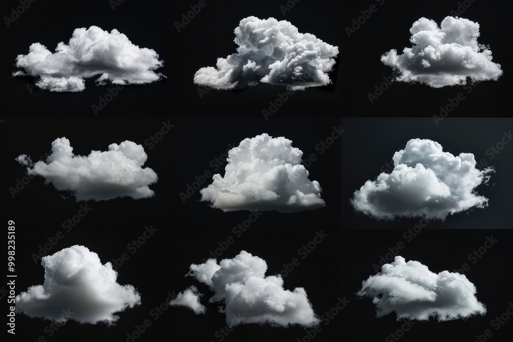 set of white cloud isolated on black background set of white cloud isolated on black background