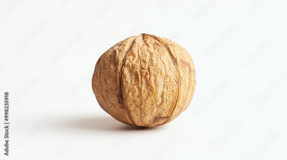 A Single, Whole Walnut Shell on a White Background A Single, Whole Walnut Shell on a White Background