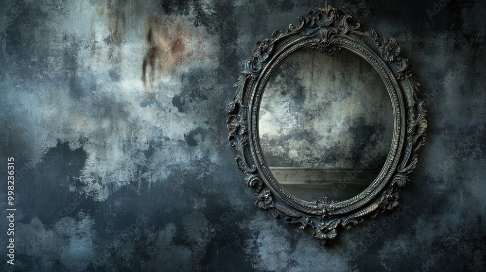 Naklejka premium Antique Mirror on a Distressed Wall