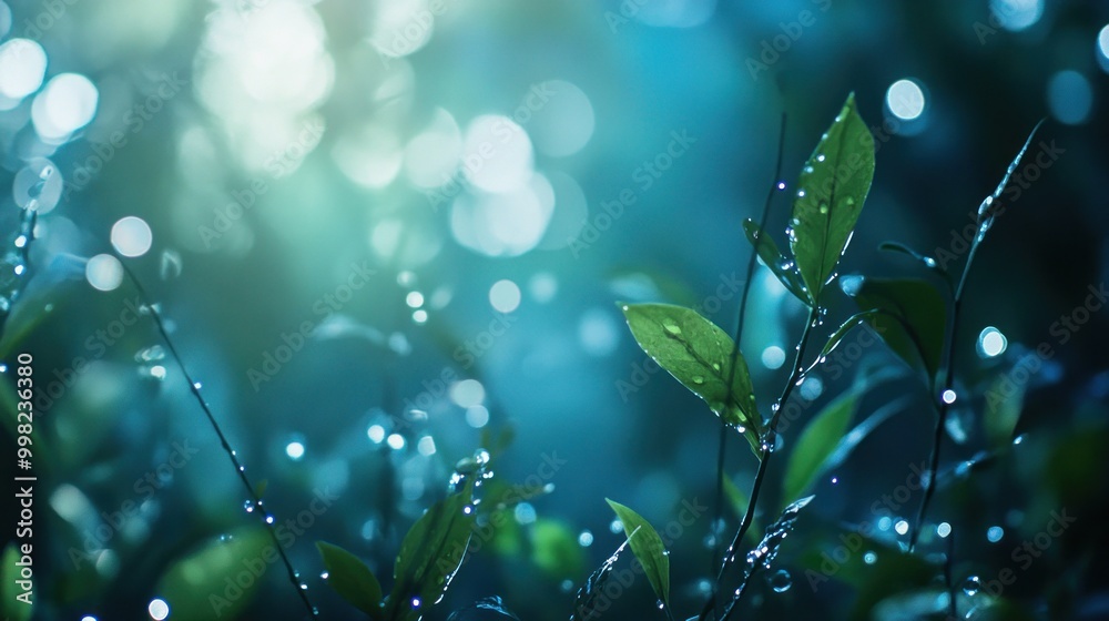 Dewdrops on Leaves in a Mystical Forest Dewdrops on Leaves in a Mystical Forest
