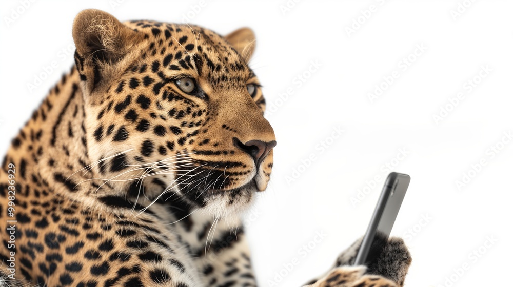 Obraz premium Happy Leopard With Phone