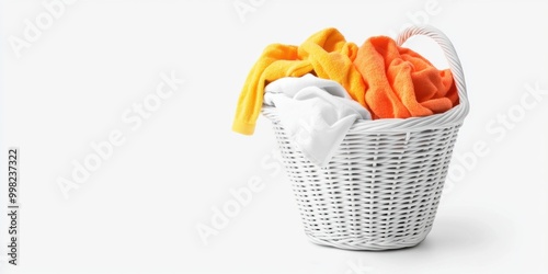 A White Laundry Basket Filled with Freshly Cleaned Clothes for Home Organization