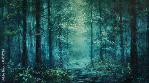 A full moon shines beautifully through trees in a dark forest