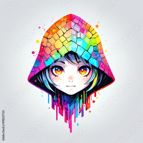 Anime Girl in Colorful Hood photo