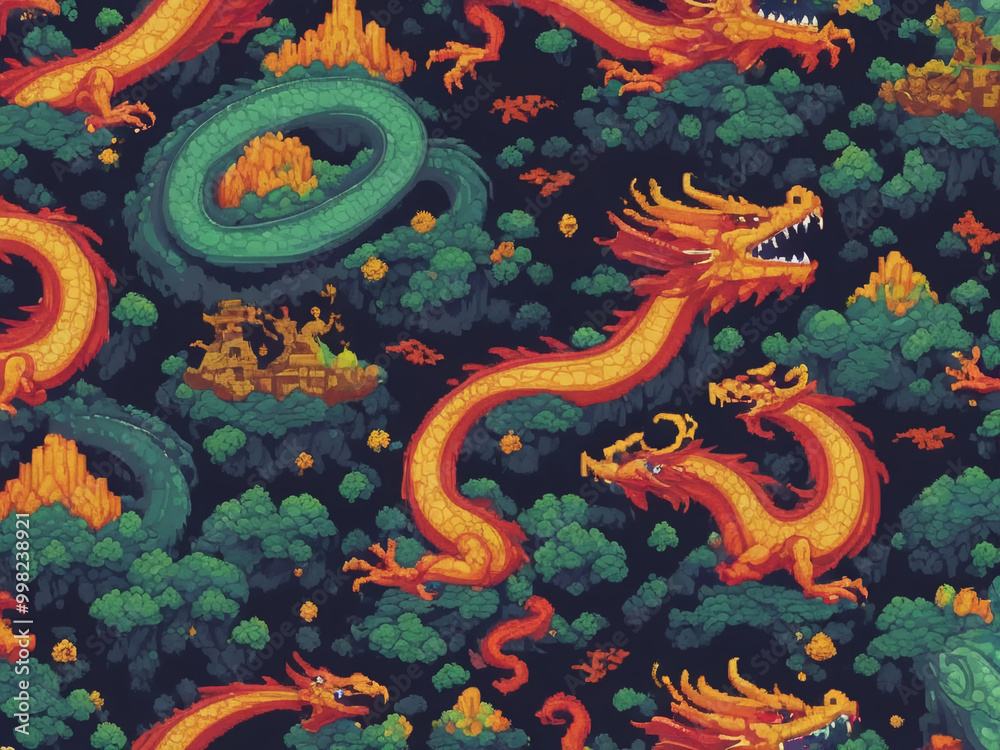 red dragon pattern pixel art 8bit AI generated red dragon pattern pixel art 8bit AI generated
