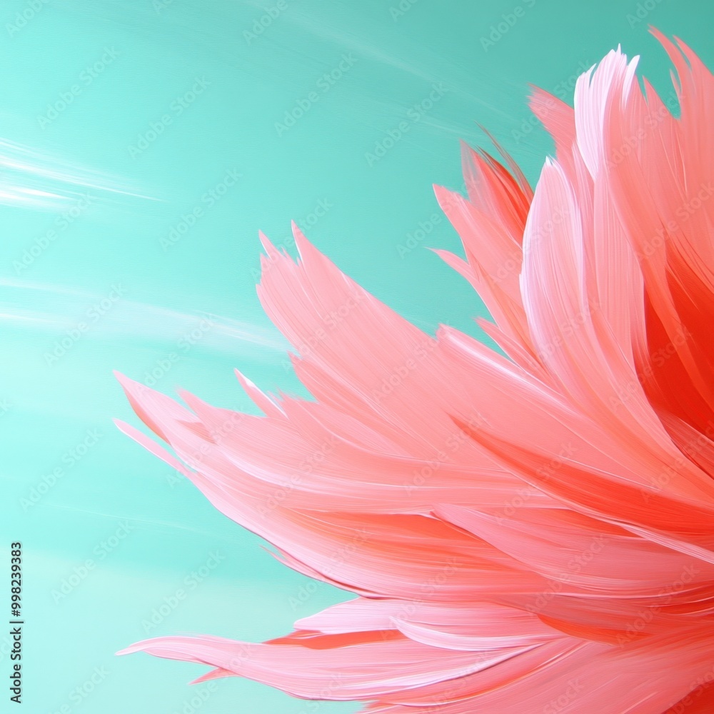 A vibrant pink flower blossoms against a soft aqua background in the early morning light A vibrant pink flower blossoms against a soft aqua background in the early morning light