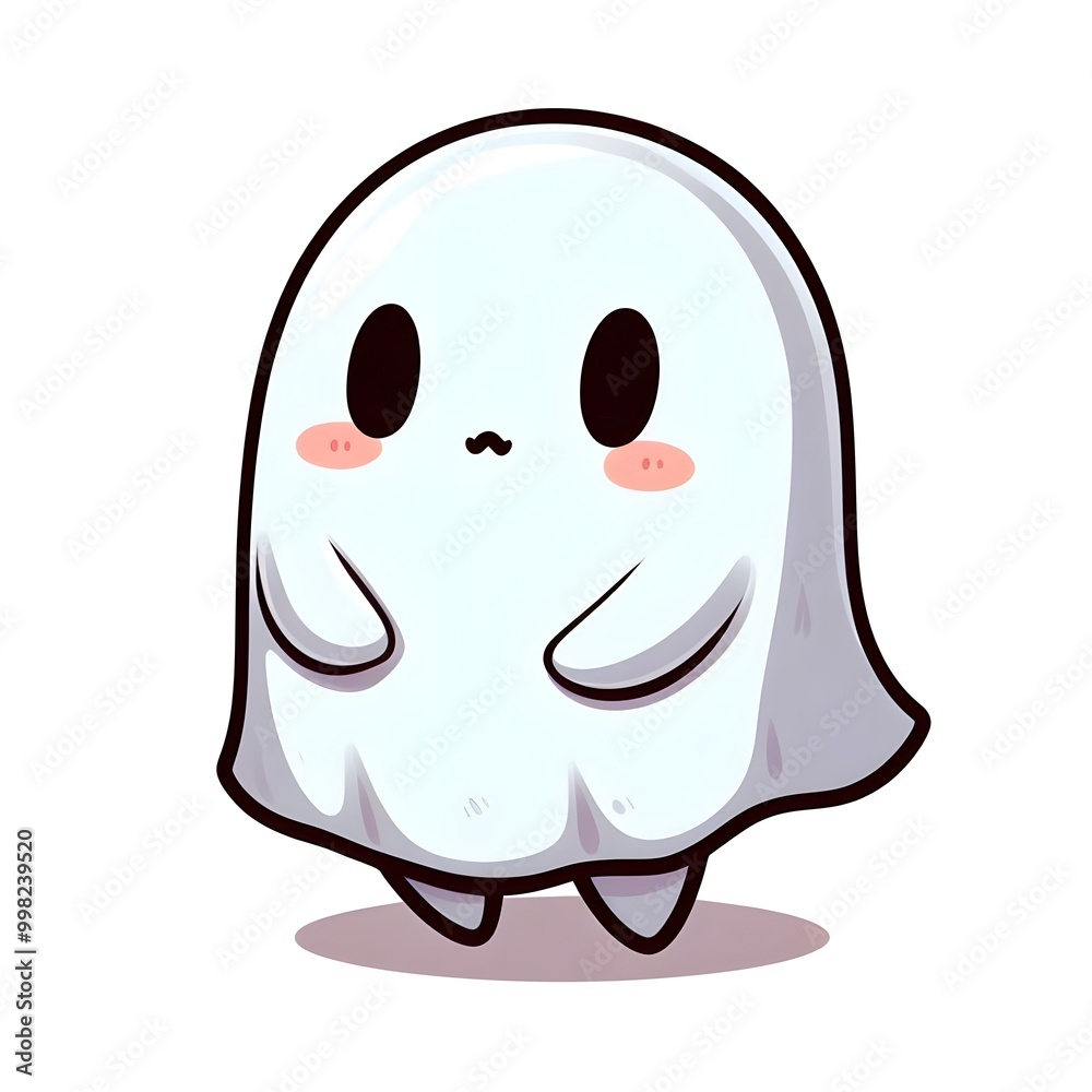 Cute animated shy ghost character with glowing eyes and gentle smile. Halloween Cute animated shy ghost character with glowing eyes and gentle smile. Halloween