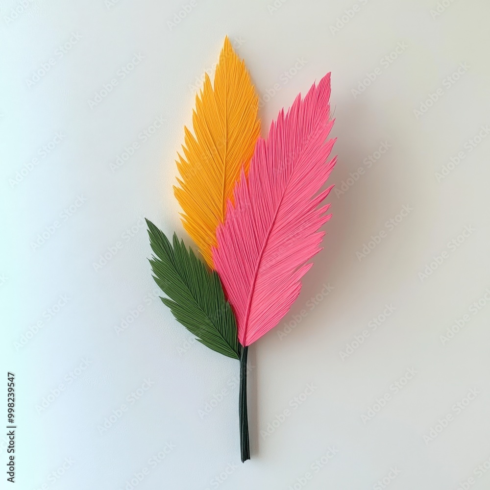 Fototapeta premium Colorful paper leaves in vibrant shades displayed creatively in a minimalist setting
