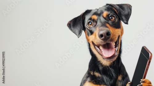 Happy Dog with Smartphone