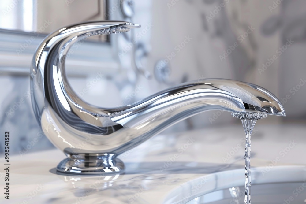 A close-up view of a faucet with running water A close-up view of a faucet with running water