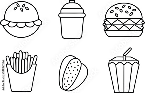 Fast food icon, Fast food outline vector set