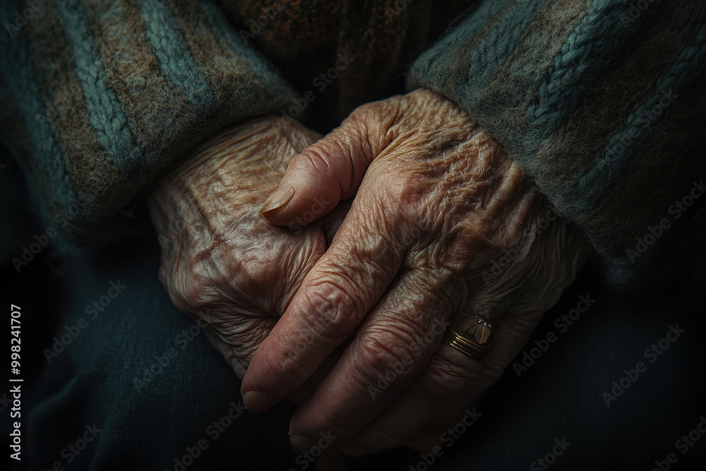 Fototapeta premium Close-up of Elderly Hands with Warm Tones and Textured Background