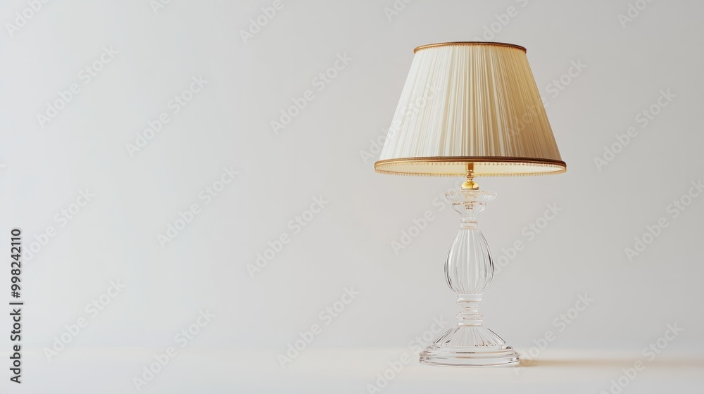 A decorative bedside lamp with a glass base, isolated on a white background A decorative bedside lamp with a glass base, isolated on a white background