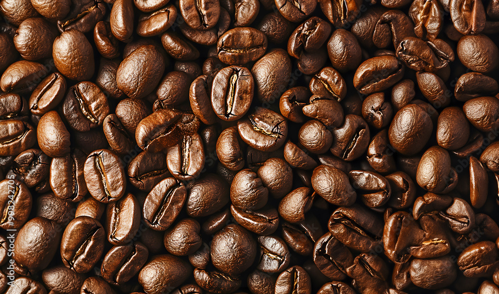 Naklejka premium Close up of Roasted Coffee Beans Background
