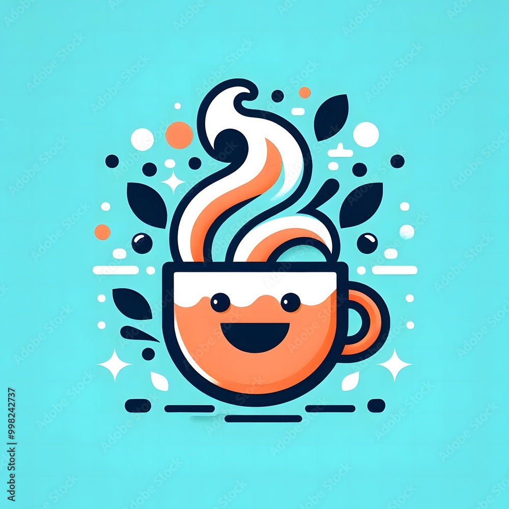 AI Generate of Happy Cup of Coffee or Tea. Vector, Logo, Symbol, Abstract. AI Generate of Happy Cup of Coffee or Tea. Vector, Logo, Symbol, Abstract.