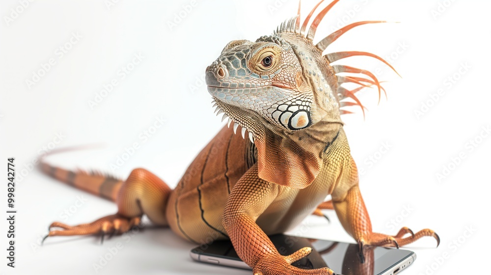 Fototapeta premium Happy Iguana with Smartphone