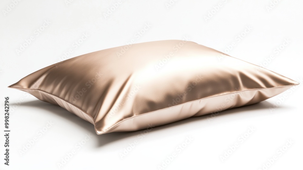 A luxury satin pillowcase on a soft pillow, isolated on a white background A luxury satin pillowcase on a soft pillow, isolated on a white background