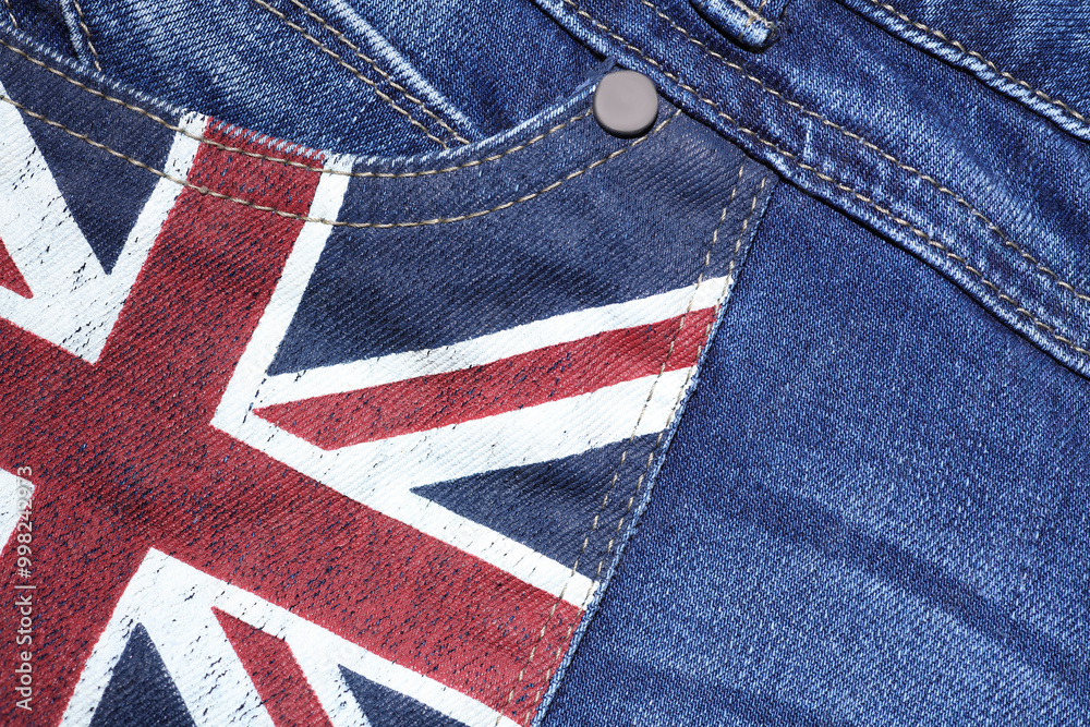 Blue jeans with britain flag closeup Blue jeans with britain flag closeup
