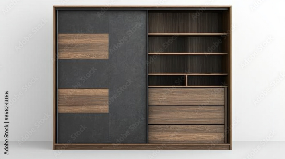 A modern wardrobe with sliding doors, isolated on a white background A modern wardrobe with sliding doors, isolated on a white background