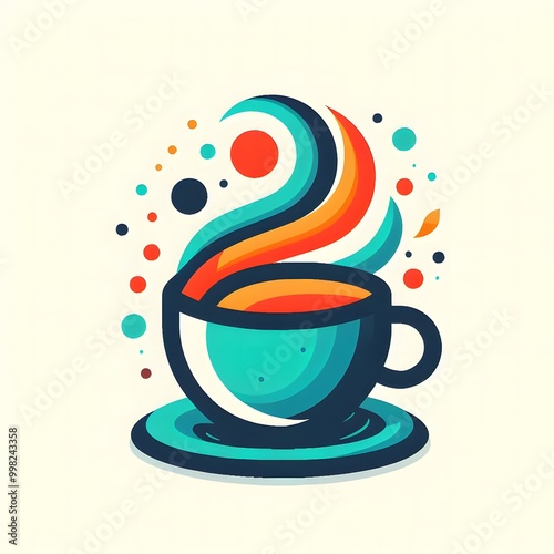 AI Generate of Happy Cup of Coffee or Tea. Vector, Logo, Symbol, Abstract.