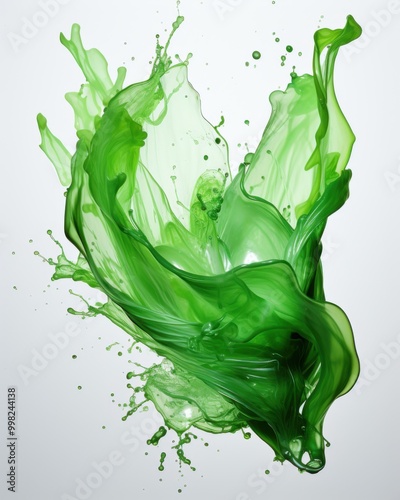 Vivide splash of green paint on white background photo