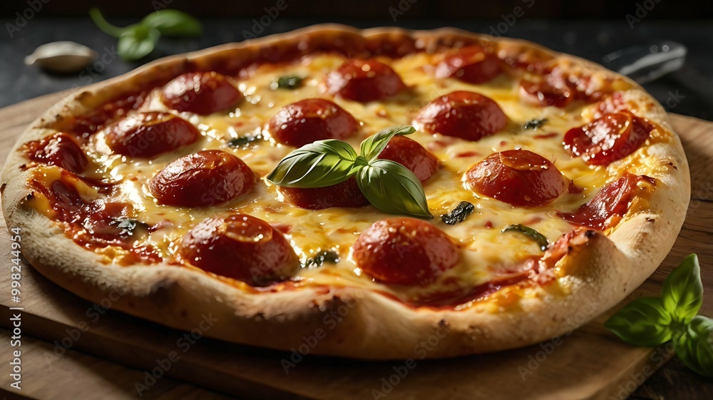 Close-up top View of Italian Traditional Neapolitan, Pepperoni, Margaritas Hot Pizza with mozzarella cheese, and tomato sauce. Close-up top View of Italian Traditional Neapolitan, Pepperoni, Margaritas Hot Pizza with mozzarella cheese, and tomato sauce.