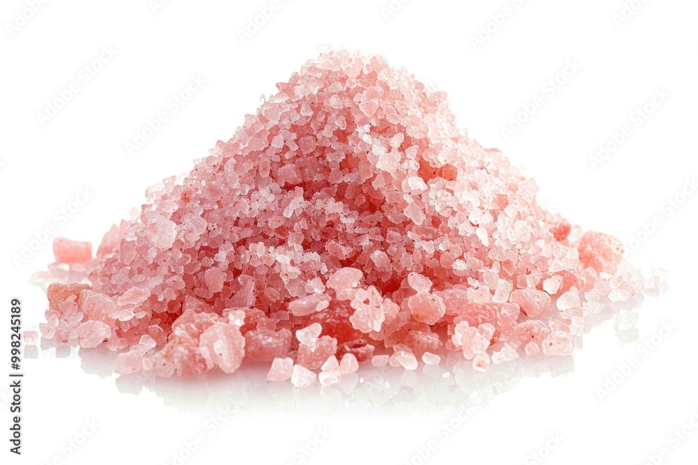 A pile of pink Himalayan salt sits atop a white surface, perfect for decorating or using as a prop in photography and film projects A pile of pink Himalayan salt sits atop a white surface, perfect for decorating or using as a prop in photography and film projects