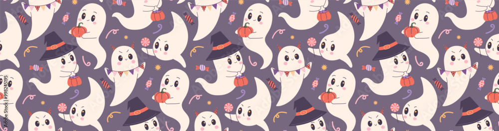 Cute ghost repeating pattern. Halloween character background. Cute ghost repeating pattern. Halloween character background.