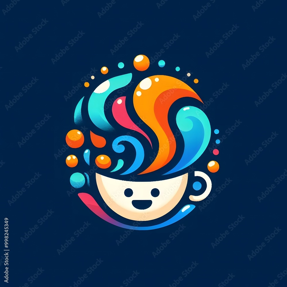 custom made wallpaper toronto digitalAI Generate of Happy Cup of Coffee or Tea. Vector, Logo, Symbol, Abstract.