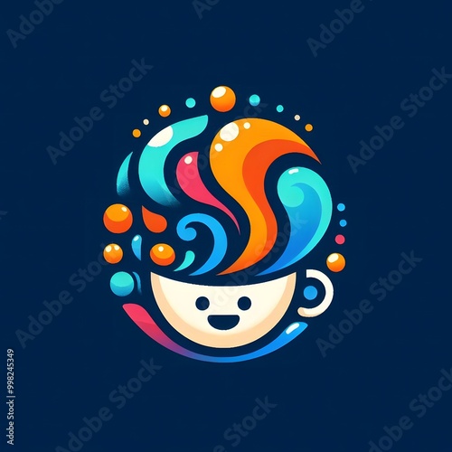 AI Generate of Happy Cup of Coffee or Tea. Vector, Logo, Symbol, Abstract.
