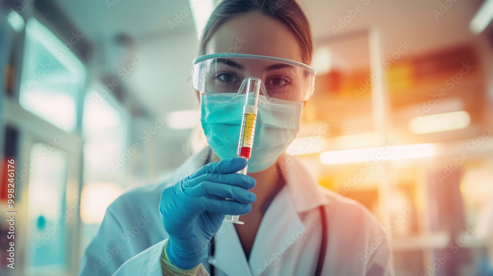 Laboratory technician conducts experiments with test tubes in a research facility during daytime Laboratory technician conducts experiments with test tubes in a research facility during daytime