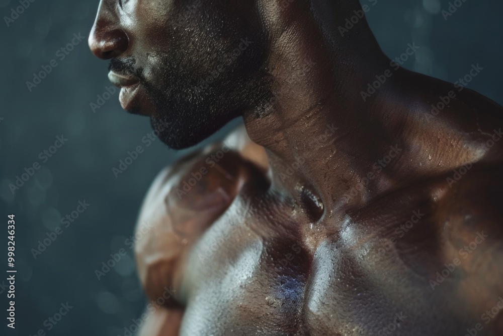 A close-up view of a man's torso and chest, ideal for use in portraits, fitness, or health-related projects