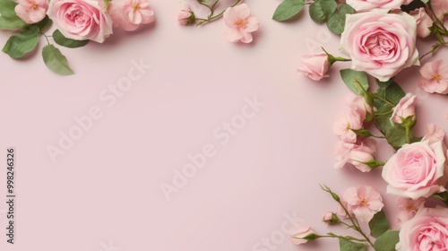 Pink Roses and Buds on a Pastel Background