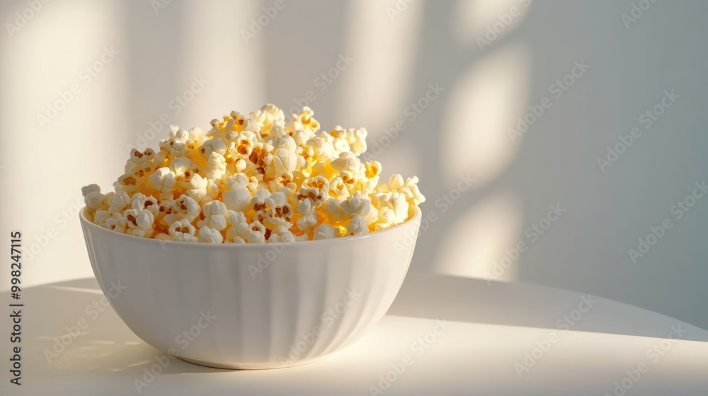 A Bowl of Buttery Popcorn in Soft Sunlight A Bowl of Buttery Popcorn in Soft Sunlight