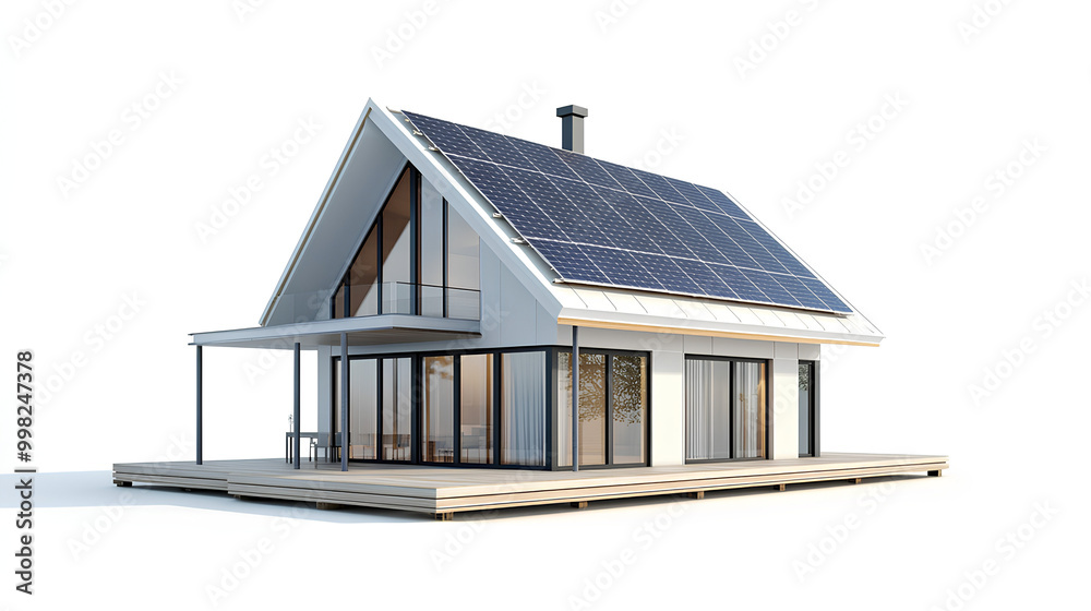 Home solar rooftop on white house white background Home solar rooftop on white house white background