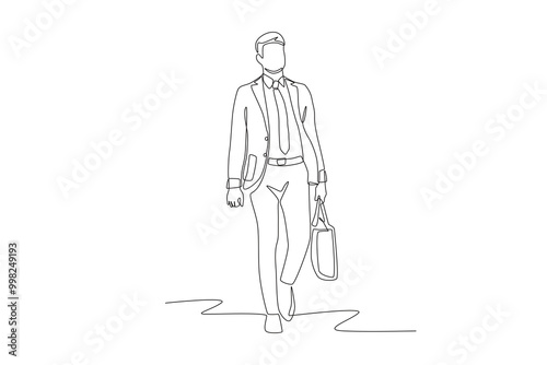 Men going to work. Commuting to work concept one-line drawing