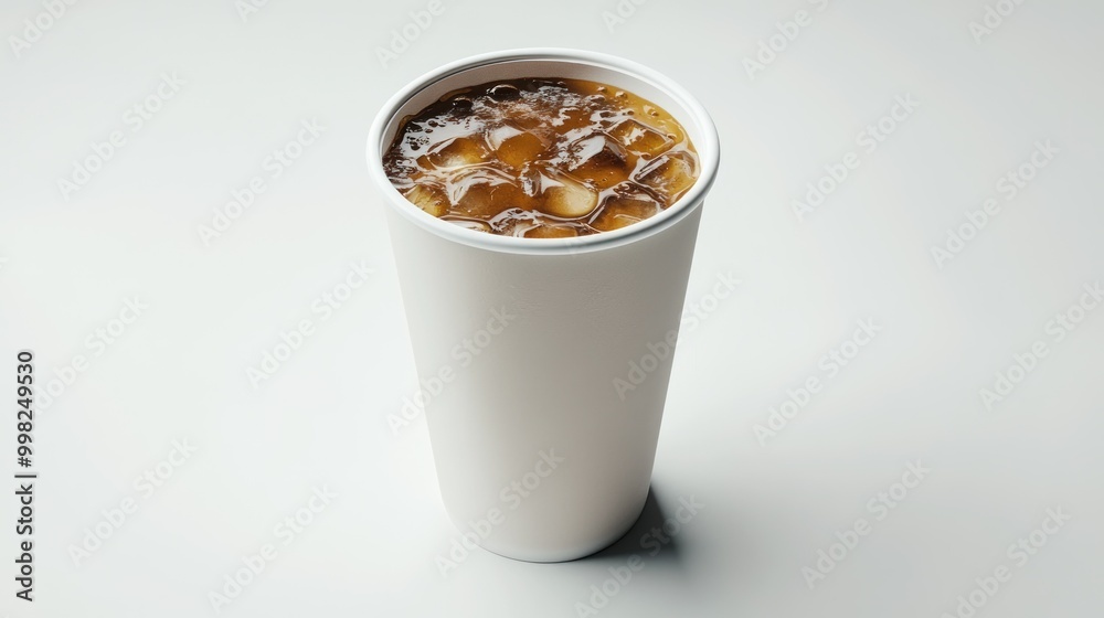White Paper Cup Filled with Iced Coffee White Paper Cup Filled with Iced Coffee