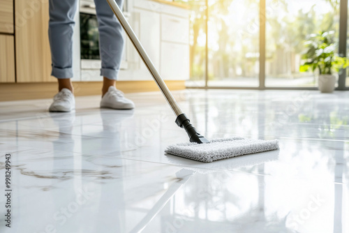 Wallpaper Mural A person is cleaning a floor with a mop Torontodigital.ca