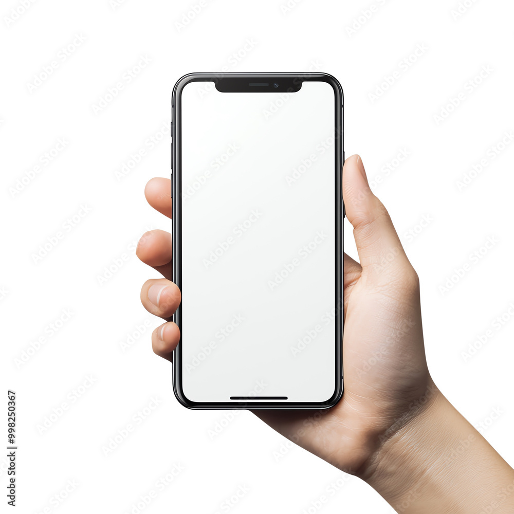 A modern smartphone held in a hand, showcasing its sleek design with a blank screen, perfect for app displays and mockups. A modern smartphone held in a hand, showcasing its sleek design with a blank screen, perfect for app displays and mockups.