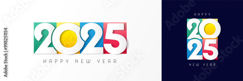 Happy New Year 2025, colorful logo design with truncated numbers. Horizontal and vertical premium vector design 2025