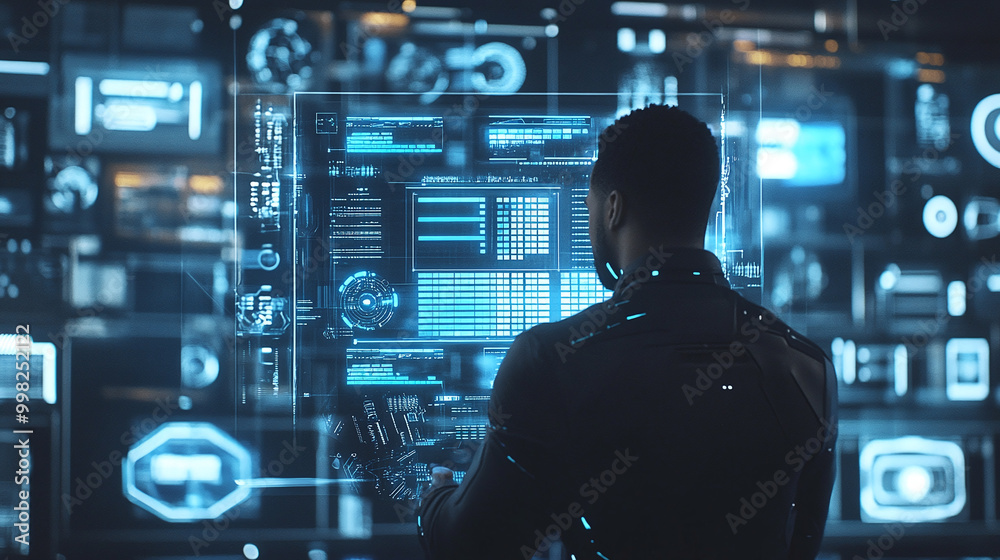 Cybersecurity Awareness: A Black male IT specialist studies data leaks in a futuristic AI setting, highlighting cybersecurity risks in education Cybersecurity Awareness: A Black male IT specialist studies data leaks in a futuristic AI setting, highlighting cybersecurity risks in education