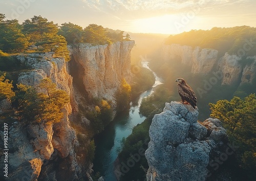 Breathtaking Aerial View of Raufeldsgj Gorge Surrounded by Lush Greenery and Majestic Landscapes photo