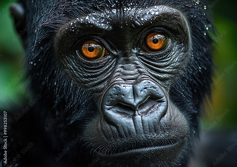 Close-up of a majestic gorilla head showcasing intricate facial features and expressive eyes Close-up of a majestic gorilla head showcasing intricate facial features and expressive eyes