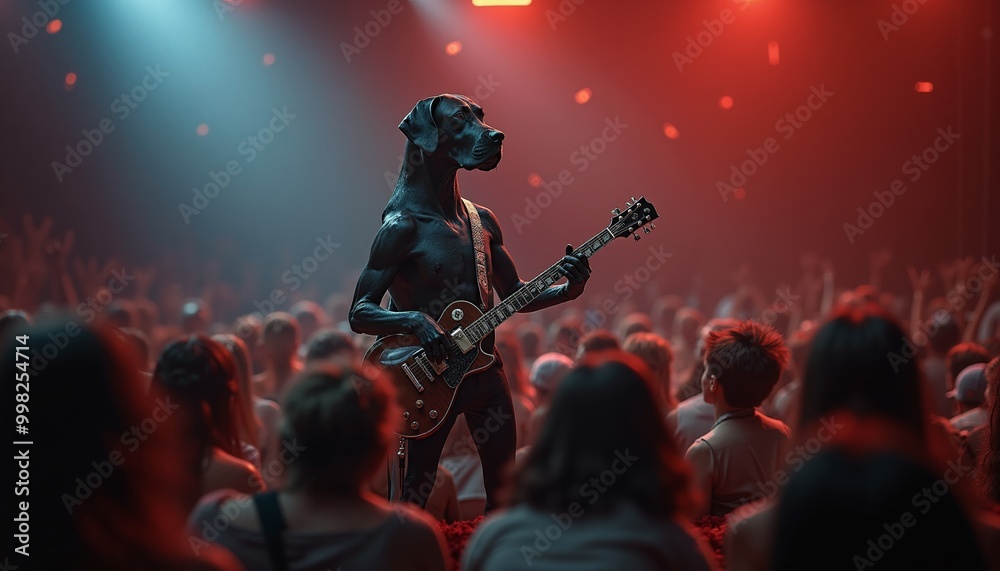 Guitar-playing Great Dane dog captivates crowd during vibrant concert performance Guitar-playing Great Dane dog captivates crowd during vibrant concert performance