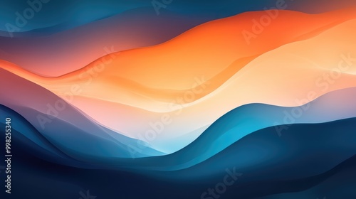 A soft gradient abstract background transitioning from deep blues to bright oranges, evoking feelings of calm and warmth, ideal for modern design applications.