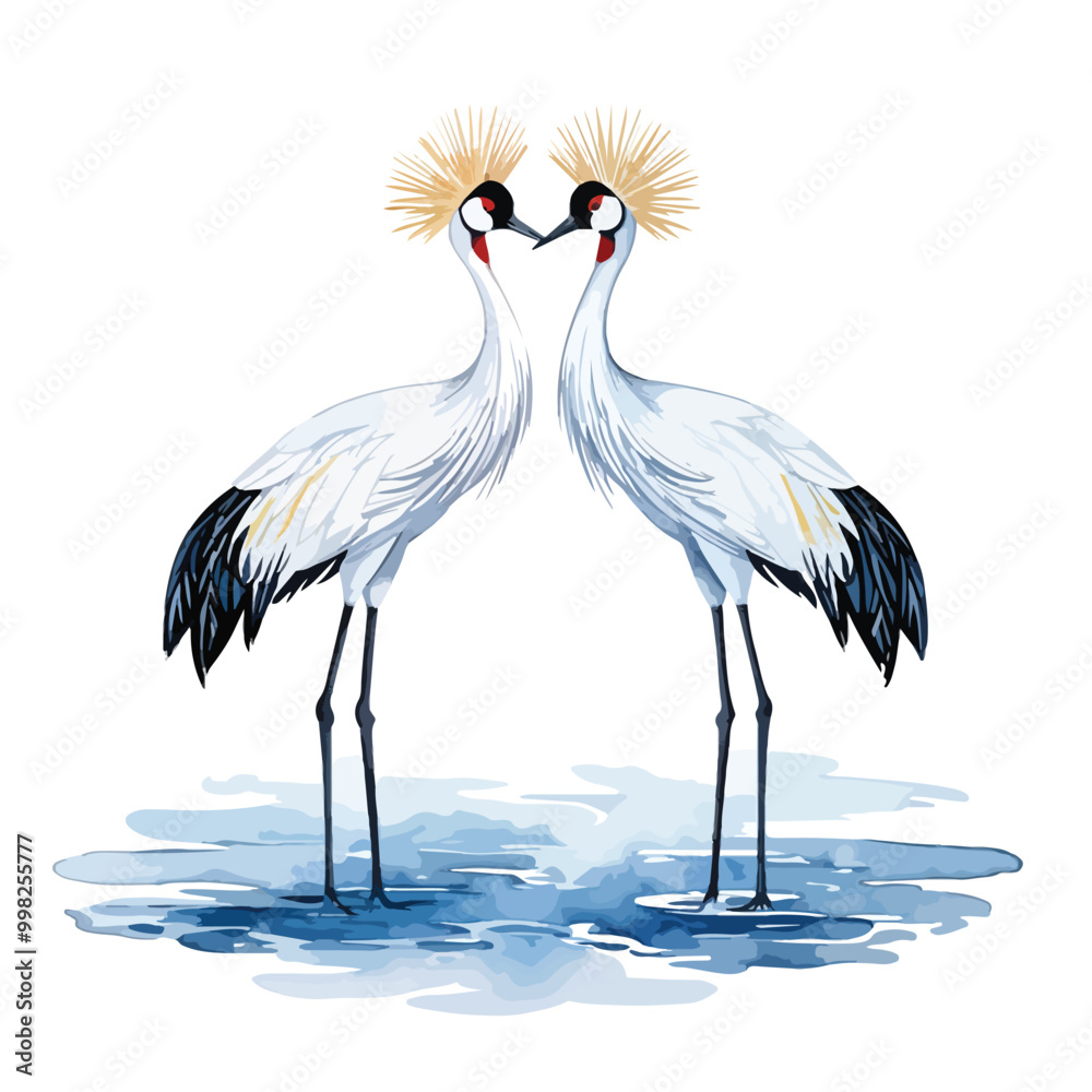 Obraz premium Crane birds vector Japanese style vector watercolor art isolated on white background