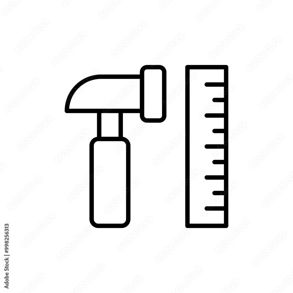 Hammer and ruler outline icons, minimalist vector illustration ,simple transparent graphic element .Isolated on white background Hammer and ruler outline icons, minimalist vector illustration ,simple transparent graphic element .Isolated on white background