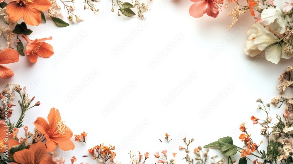 Fototapeta premium A blank space in an artistic display with flowers around.