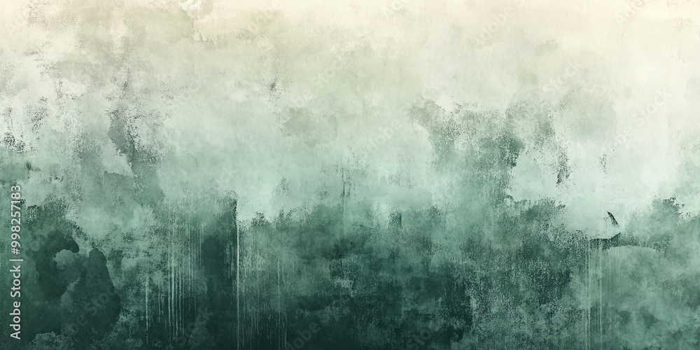 Fototapeta premium Oil paint strokes on wide canvas, mist smoke textured green background decorating art painting illustration, generated ai 