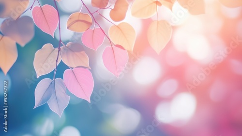 Soft Pastel-Colored Leaves on Blurred Background with Bokeh